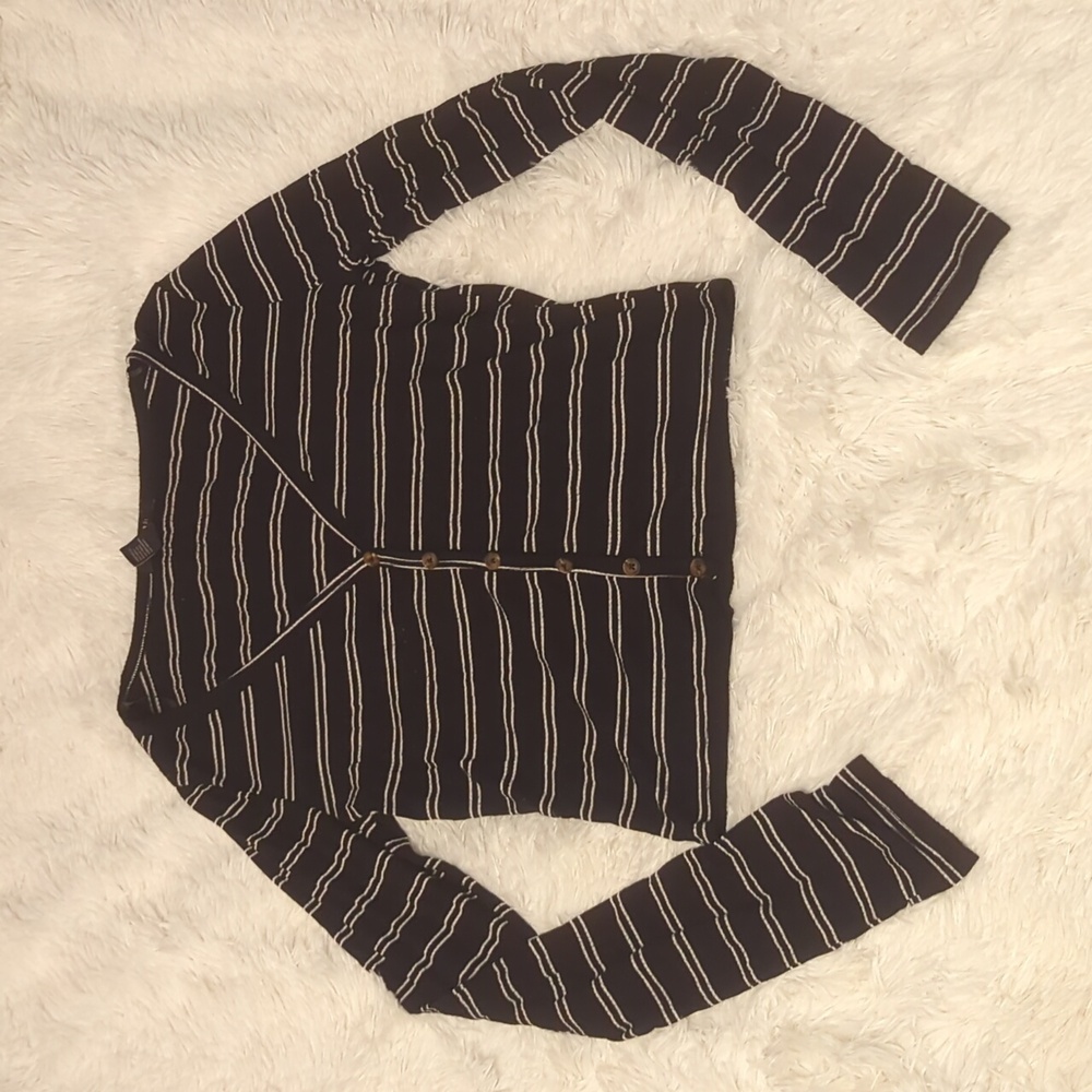 Black and white stripe long sleeve button top Forever 21